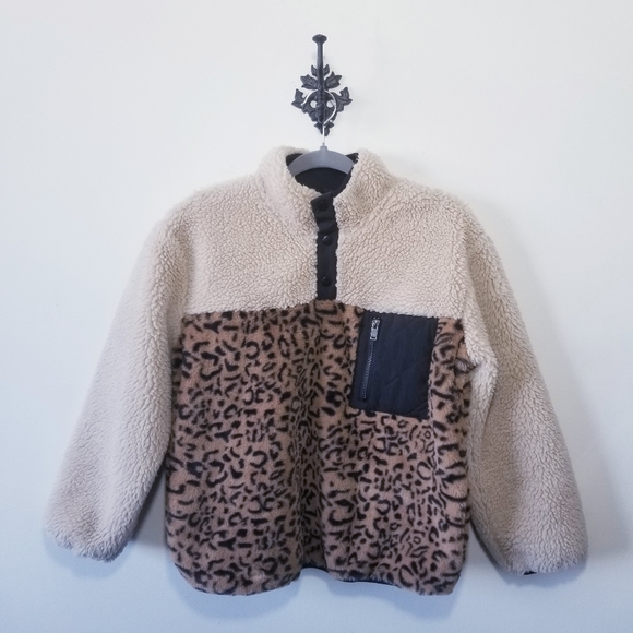 Rails Saga Leopard Teddy Bear Sherpa 1/4 Zip Pullover XS Fleece Jacket - Picture 2 of 4